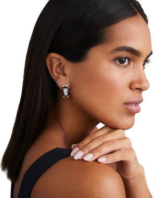 Diamond & Black Ceramic Huggie Earrings in Sterling Silver & 18K Gold Plated Sterling Silver 