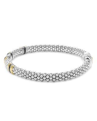 Two Tone Black Ceramic Station Bracelet, 6mm