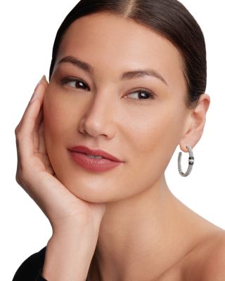 Sterling Silver Signature Black Caviar Diamond Beaded Large Hoop Earrings