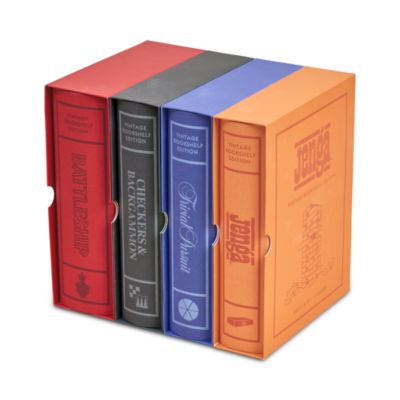 Vintage Bookshelf Assortment 4-Pack: Jenga, Battleship, Checkers &amp; Backgammon, Trivial Pursuit