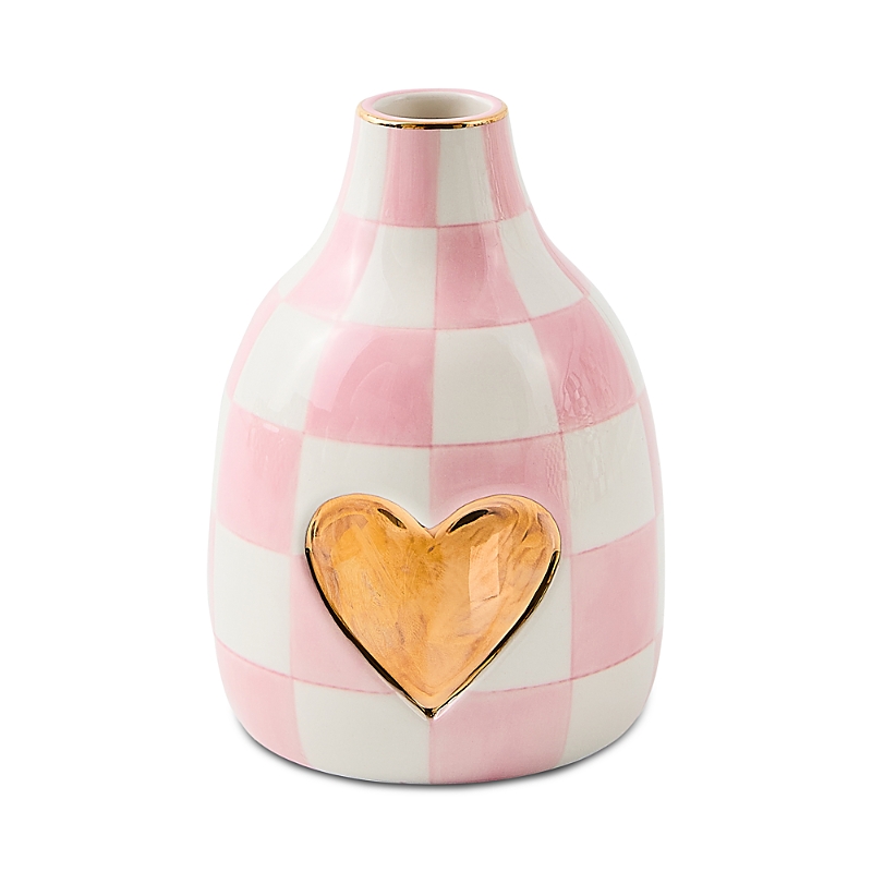 Mackenzie-childs Rosy Check Heart Bud Vase In Pink