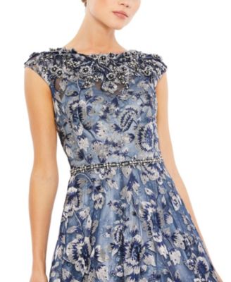  Embellished Cap Sleeve High Neck Ballgown