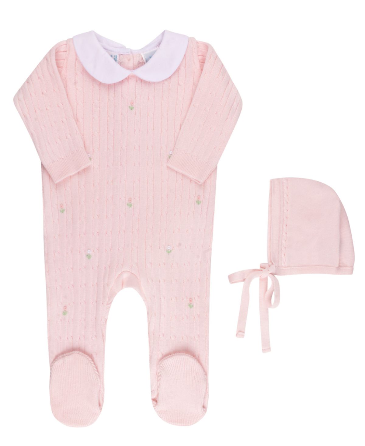 Feltman Brothers Girls' Peter Pan Cable Knit Romper with Hat - Baby