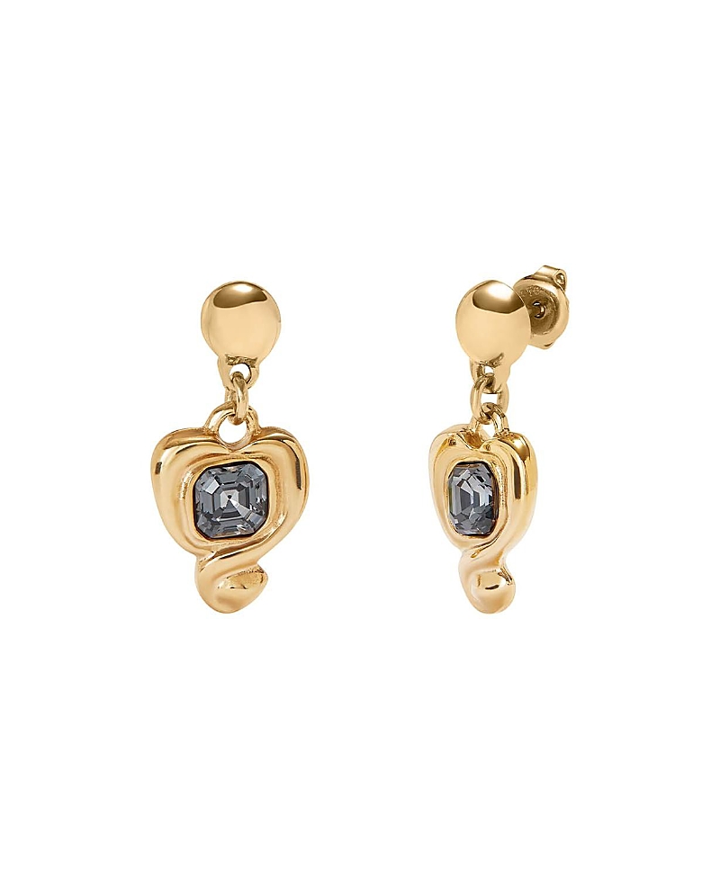 Unode50 Heart & Crystal Drop Earrings In Gold