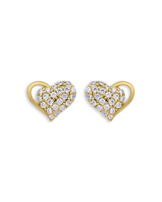 AQUA - 18K Gold Over Sterling Silver Pav&eacute; Cubic Zirconia Heart Stud Earrings - Exclusive