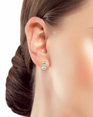 Cubic Zirconia Drop Earrings in Sterling Silver or 18K Yellow Gold Plated Sterling Silver, 0.6"L - Exclusive