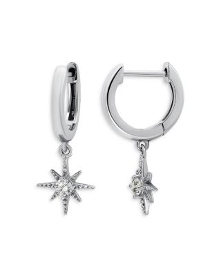 North Star Charm Hoop Earrings in Sterling Silver or 18K Yellow Gold Plated Sterling Silver, 1.3"L - Exclusive