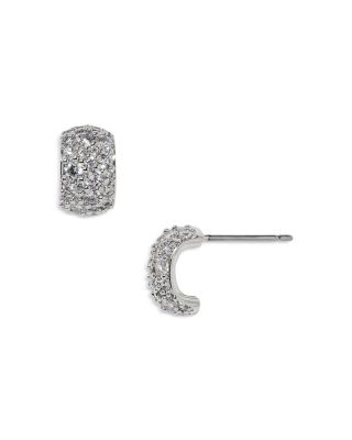 Crushed Pav&eacute; Rhodium Plated Stud Earrings, 0.4"L