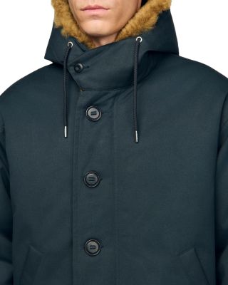 Shearling Trim Hooded Cotton Parka 