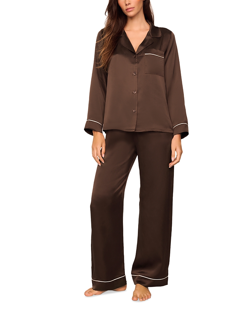 Eberjey Inez Washable Silk Long Pajama Set In Brown