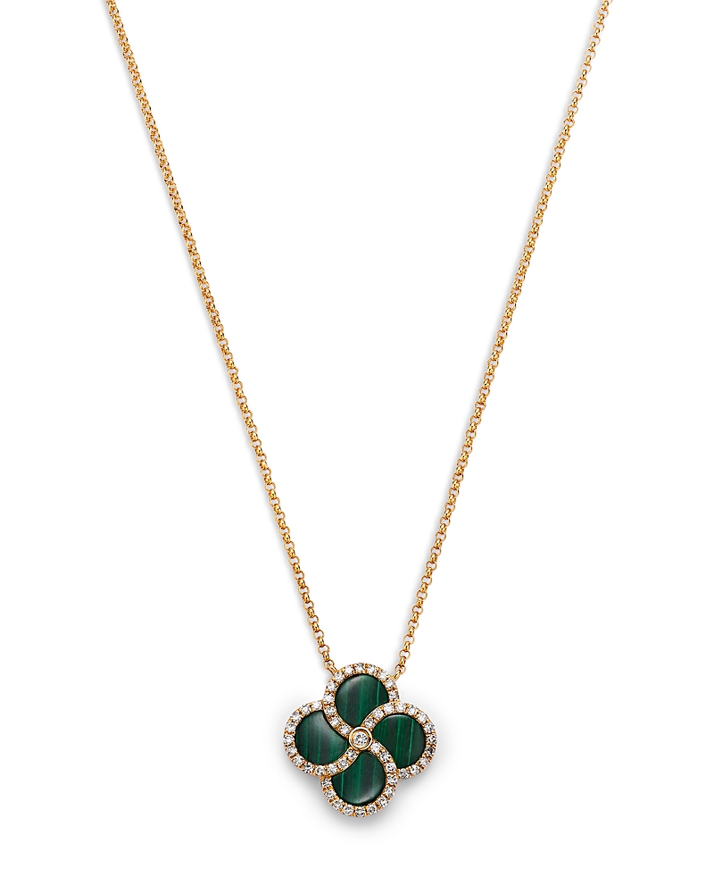Bloomingdale's Fine Collection Malachite & Diamond Clover Pendant Necklace in 14K Yellow Gold, 16