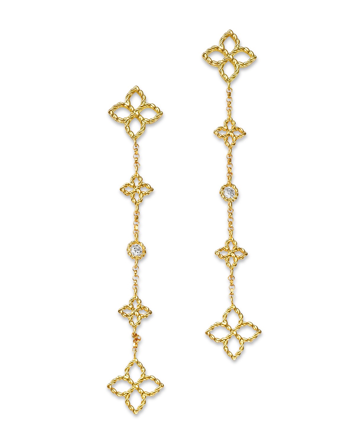 18K Yellow Gold Principessa Diamond Flower Drop Earrings