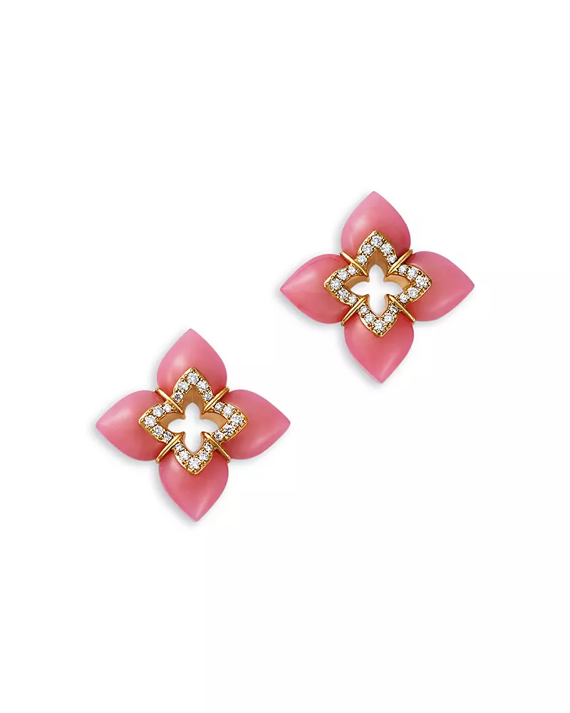 Roberto Coin 18K Yellow Gold Venetian Princess Amazonite & Diamond Flower Stud Earrings