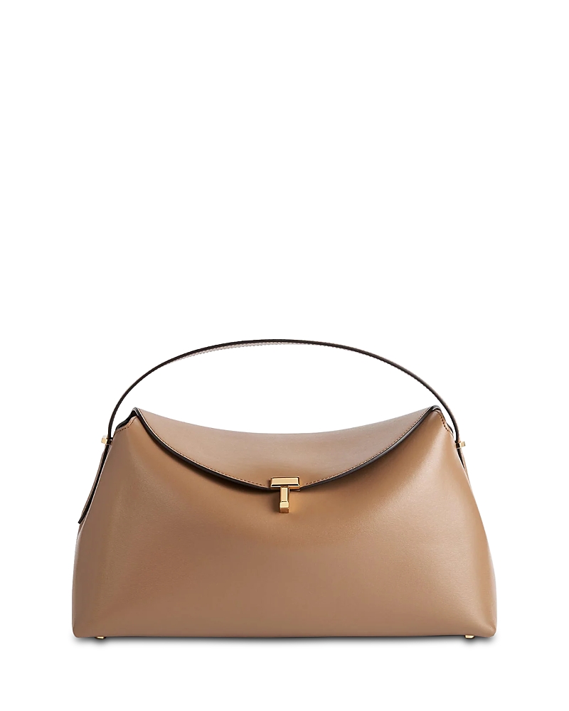 Toteme T-Lock Smooth Leather Convertible Top Handle Bag in Camel