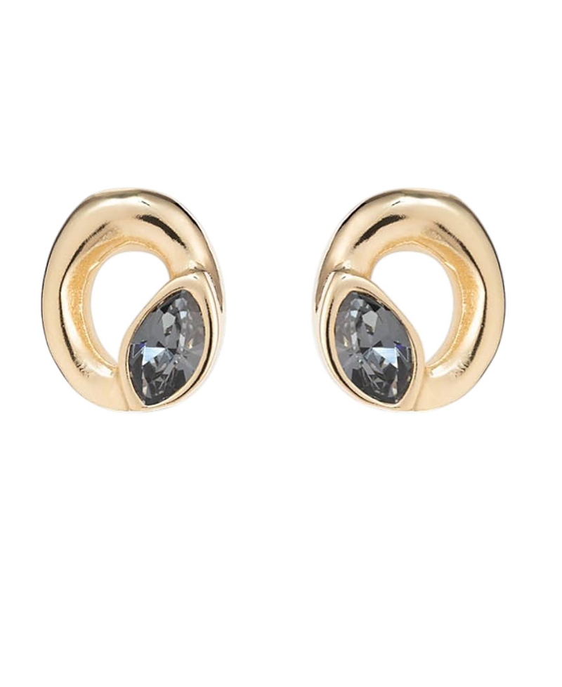 Unode50 Oval Crystal Stud Earrings In Gold