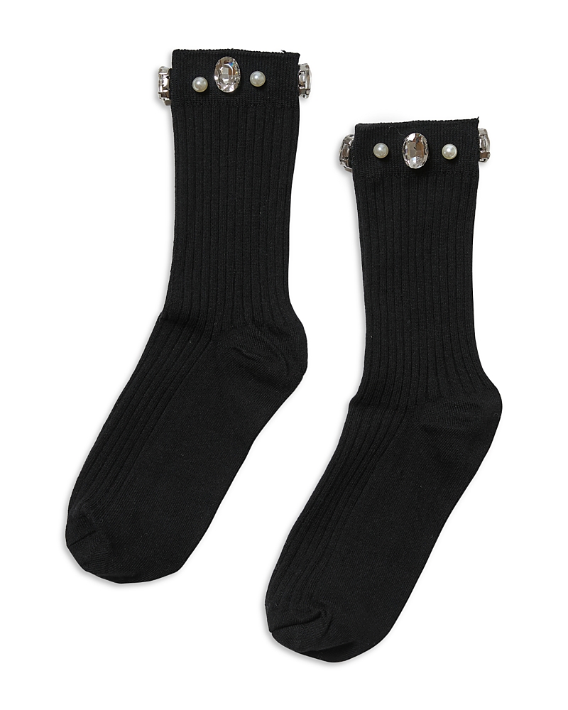 Stems Crystal Ribbed Crew Socks In Black