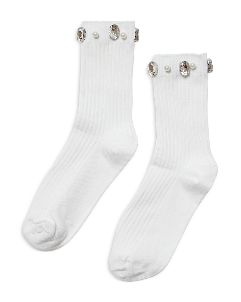Stems Crystal Ribbed Crew Socks In White