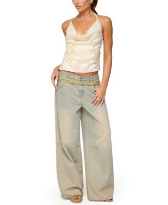  Reid Backless Sequin Cowl Neck Top