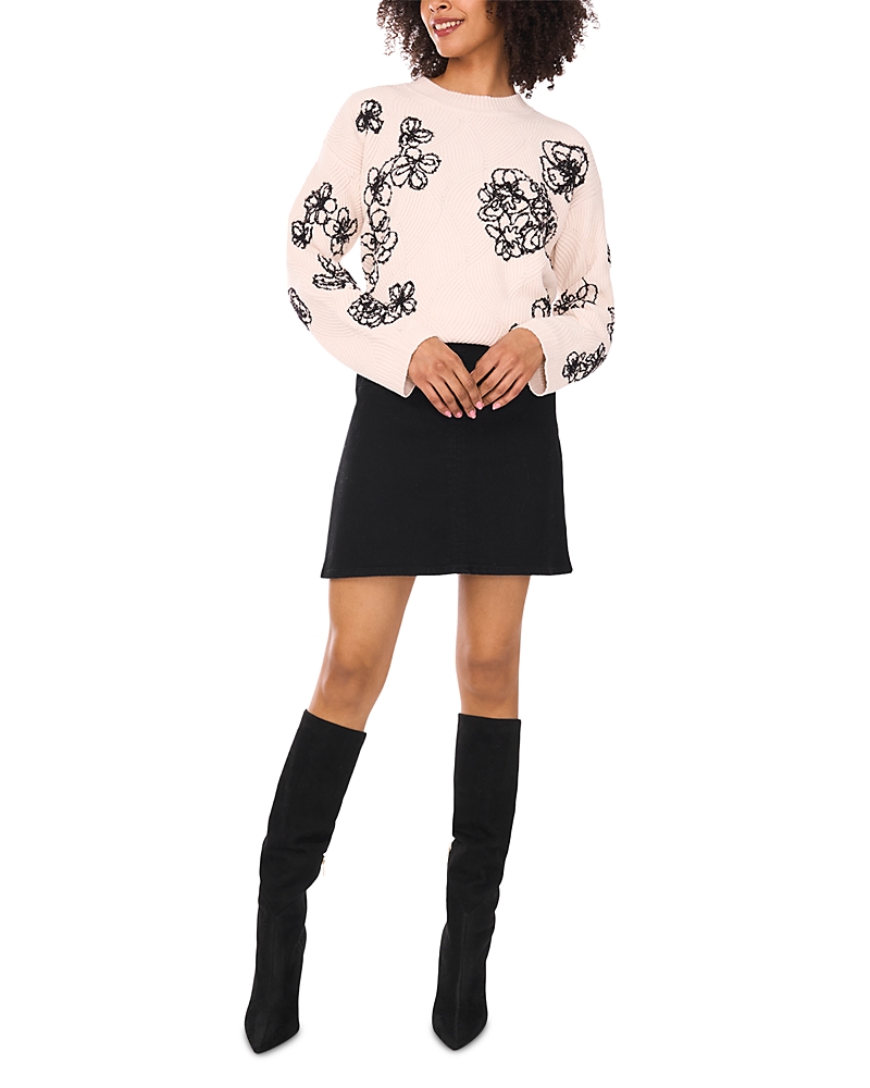 Vince Camuto Embroidered Crewneck Sweater In Pink
