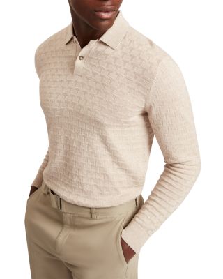 Gaten Long Sleeve Textured Stitch Polo
