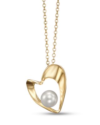 Freshwater Pearl Heart Solitaire Pendant Necklace in 14K Yellow Gold, 16-18"
