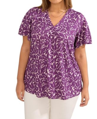  Jersey Flutter Sleeve V-Neck T-Shirt