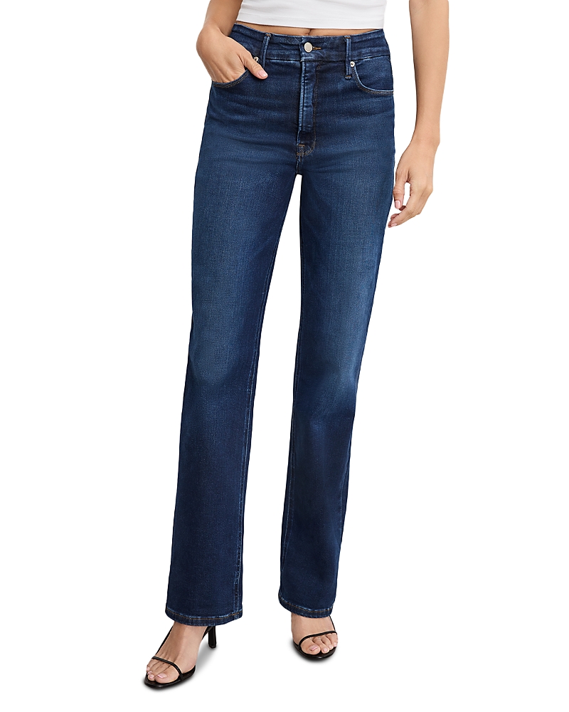 Good American Soft Tech Good True High Rise Straight Jeans In Indigo572 In Blue