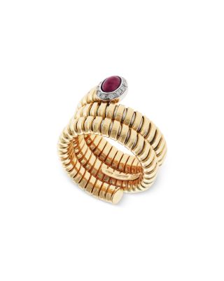 18K Yellow Gold Via Giardino Ruby & Diamond Tubogas Wrap Ring