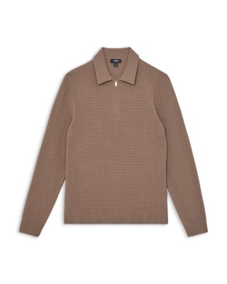 Hamilton Long Sleeved Half Zip Square Textured Wool Polo Shirt