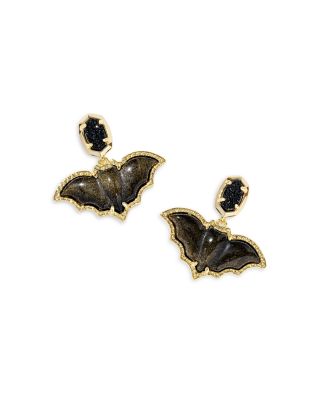 Drusy Stone & Obsidian Bat Drop Earrings