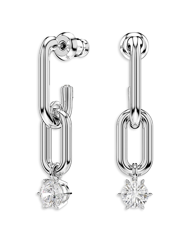 Swarovski Constella Crystal Charm Link Drop Earrings In Silver