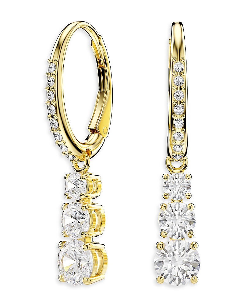 Swarovski Stilla Crystal Attract Three Stone Dangle Hoop Earrings In Gold