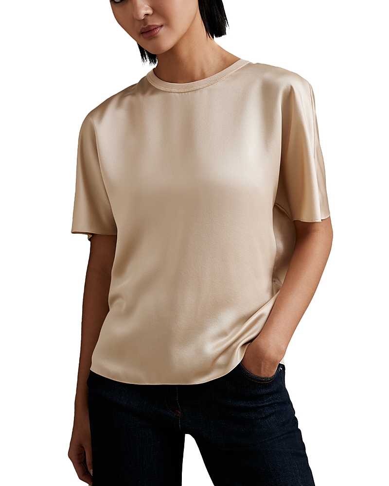 Reiss Womens Champagne Neutral Lena Short-sleeve Silk Top In Gold