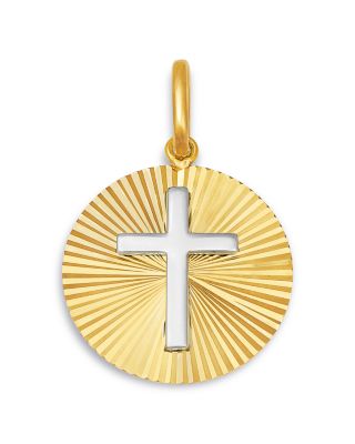 14K White & Yellow Gold Cross Disc Pendant