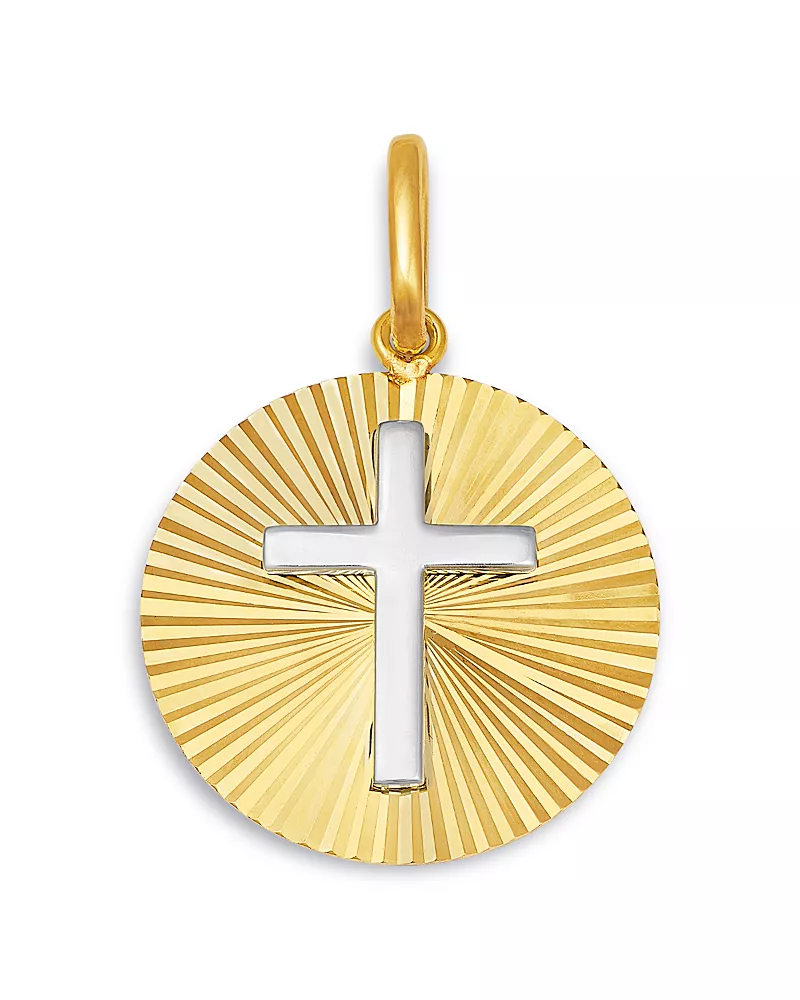 Bloomingdale's Fine Collection 14K Yellow Gold & White Gold Cross Disc Pendant