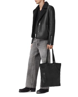 Correz Shearling Trim Leather Biker Jacket