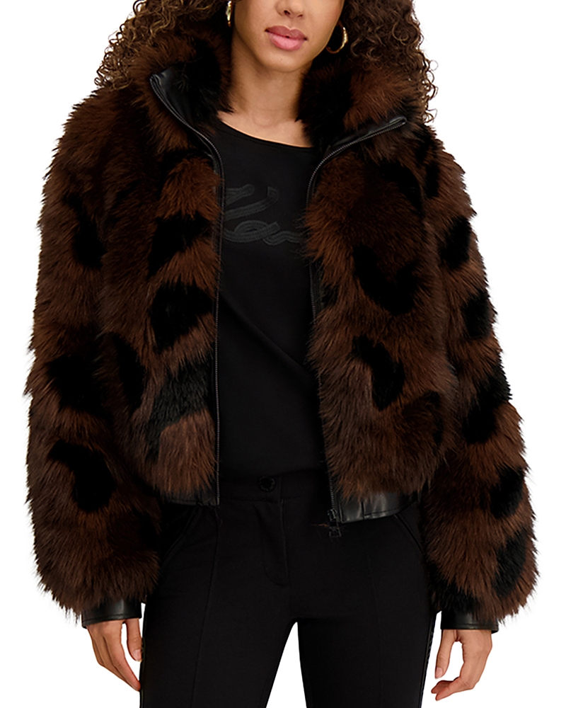 Karl Lagerfeld Paris Shag Faux Fur Bomber In Brown
