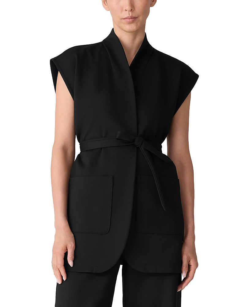 Eileen Fisher Washable Flex Ponte High Collar Vest In Black