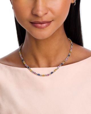 Luxe Multicolor Sapphire & Diamond Tennis Necklace in 14K White & Yellow Gold, 17"
