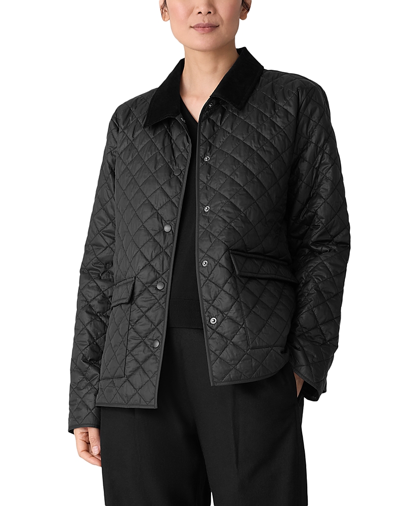 Eileen Fisher Corduroy Collar Quilted Jacket In Black