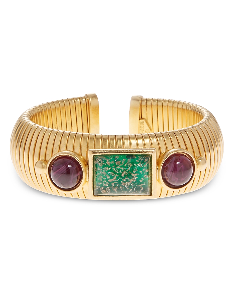 Ben-amun Mixed Color Stone Textured Cuff Bracelet In Gold