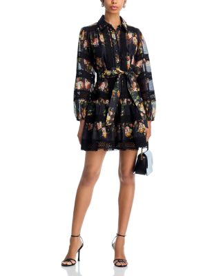 Rose Lace Inset Long Sleeve Mini Dress - Exclusive