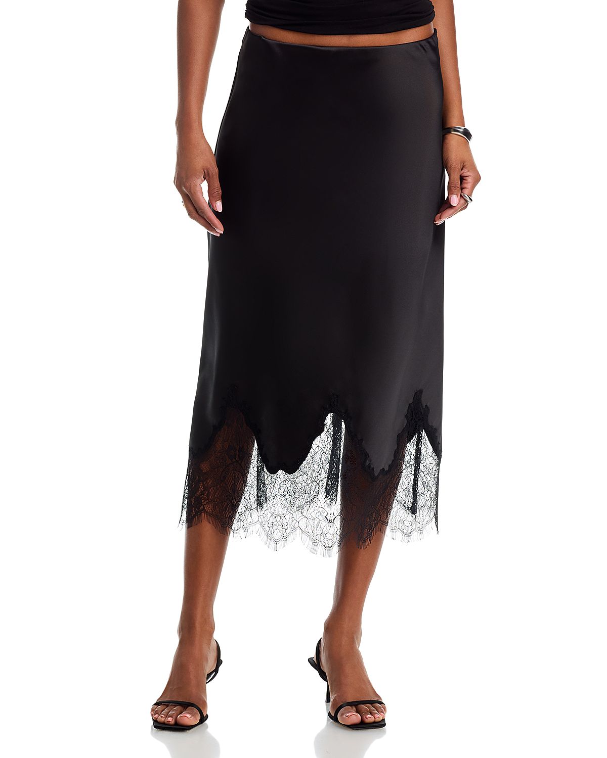 Aqua Lace Trim Satin Midi Slip - Exclusive