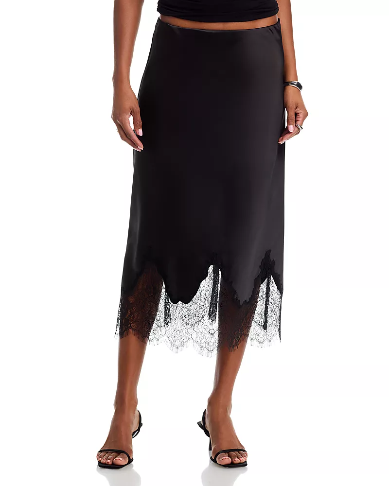 Aqua Lace Trim Satin Midi Slip - Exclusive