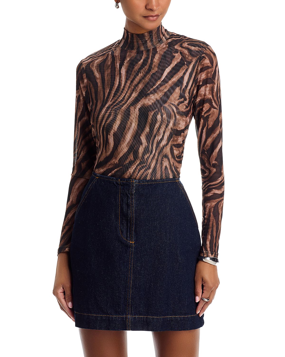 Aqua Animal Print Mesh Long Sleeve Top - Exclusive