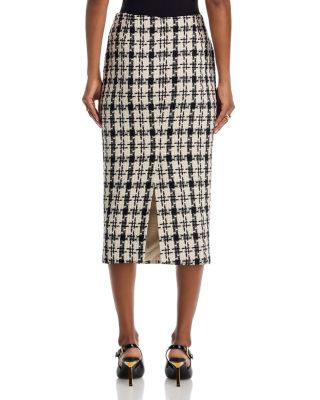 Houndstooth Tweed Midi Skirt - Exclusive 