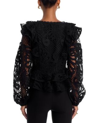 V Neck Long Sleeve Lace Top - Exclusive 