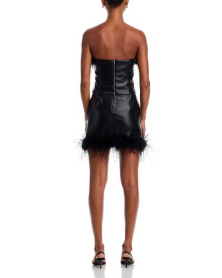 Feather Trim Faux Leather Top - Exclusive