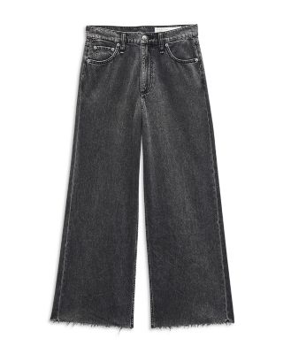 High Rise Wide Leg Ankle Jeans in Raven