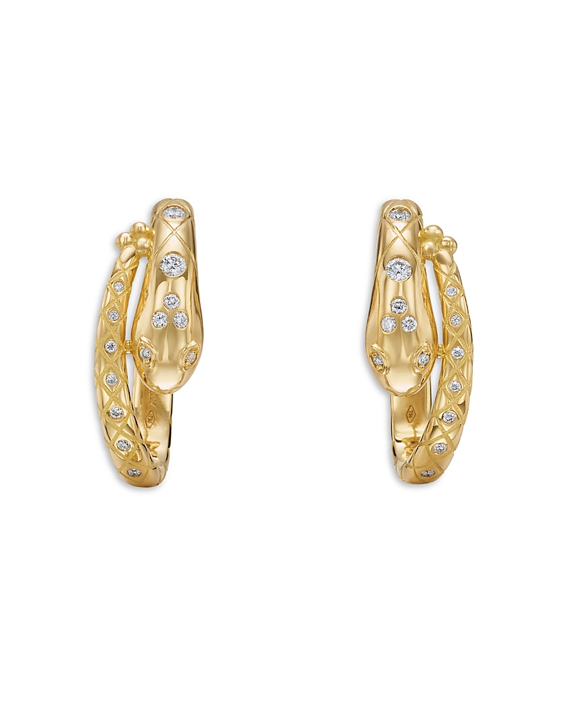 Temple. St. Clair 18K Yellow Gold Fj Diamond Delphi Serpent Small Hoop Earrings